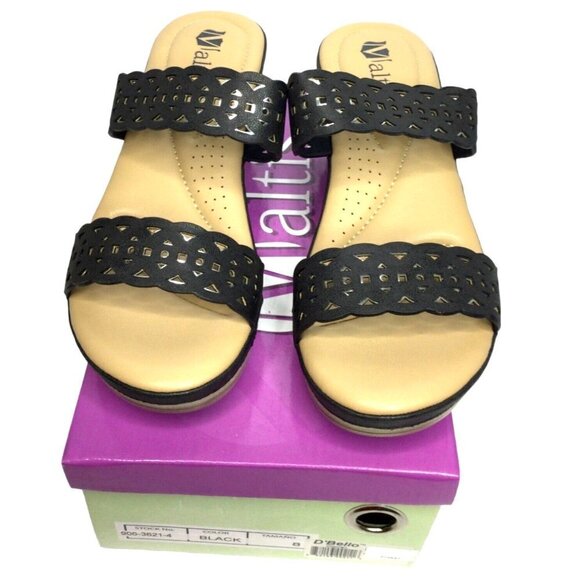 D'Bello‎ Maltis Sandals Women's Size 8 Black Slip On Round Open Toe Wedge - Picture 1 of 6